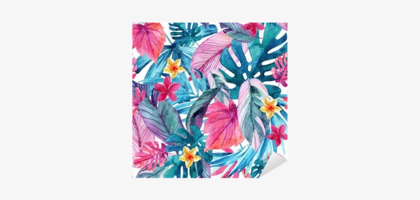 Watercolor Exotic Leaves And Flowers Background - Watercolor Tropical Background Exotc, transparent png #401044