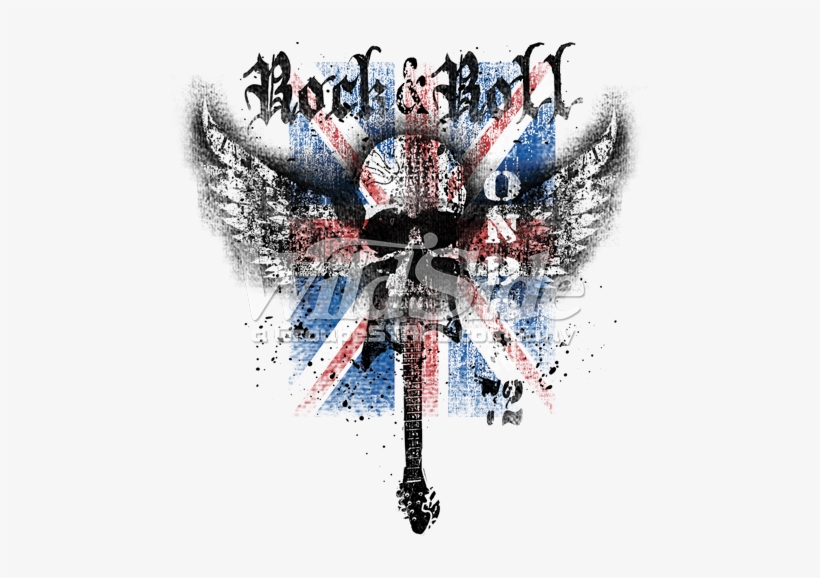 Rock N Roll Wing Skull,uk Flag - Rock N Roll Png, transparent png #402416