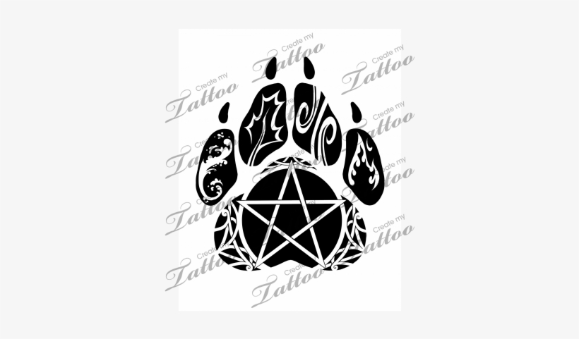 Elemental Clipart Paw Print - Tribal Wolf Paw Print Tattoo, transparent png #405840