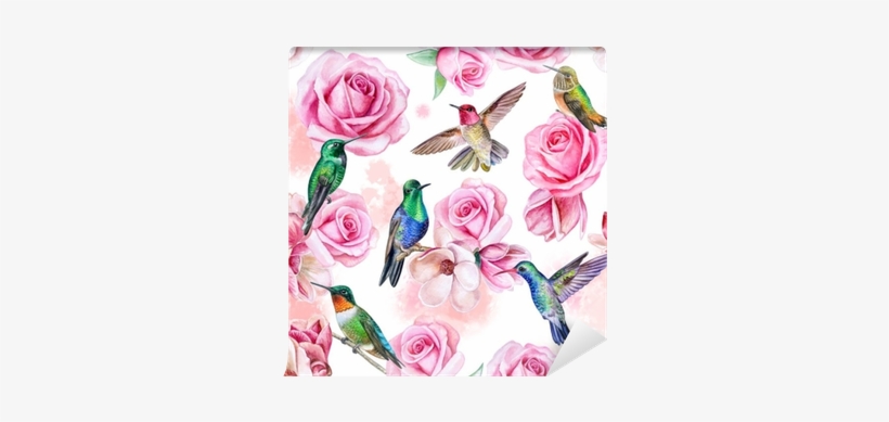 Roses, Magnolia, Birds Of The Hummingbird - Tapeta W Kwiaty I Ptaki, transparent png #409497