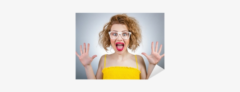 Happy Surprised Woman Screaming With Open Hands Sticker - Woman's Hand Surprised, transparent png #4002404