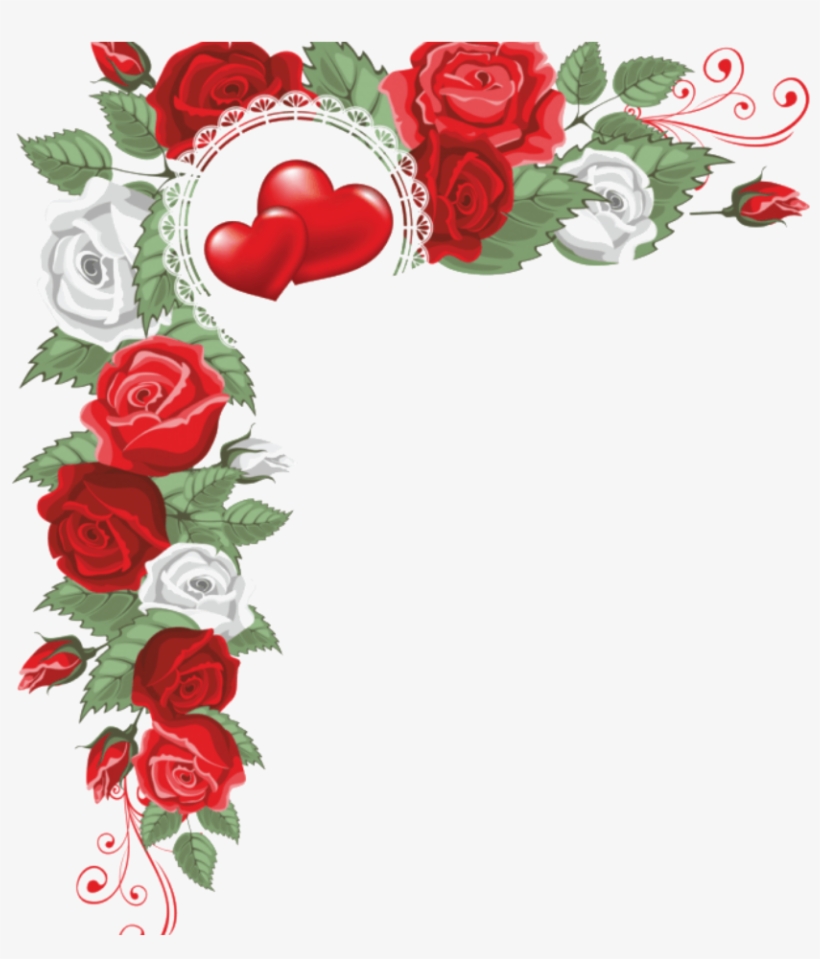 Mq Red Roses Hearts Love Heart Border Borders - Marco Plateado Con Flores, transparent png #4003824