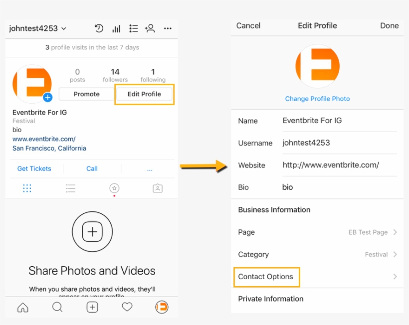 Select “edit Profile,” Then Tap “contact Options - Add Url End Action Button Instagram, transparent png #4004633
