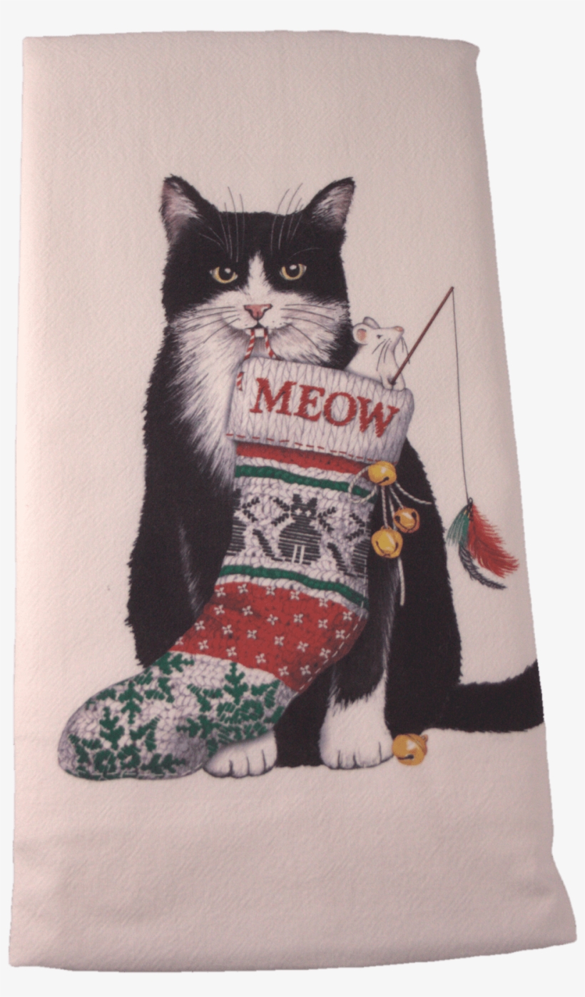 Tuxedo Cat Christmas Flour Sack Dish Towel - Domestic Short-haired Cat, transparent png #4004716
