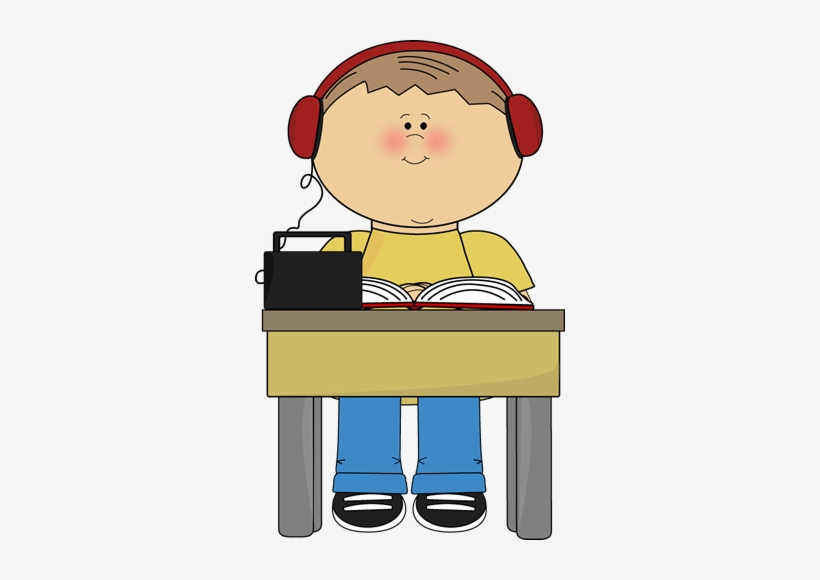 Boy Reading And Listening To Book Clip Art - Sit Down At School, transparent png #4006664