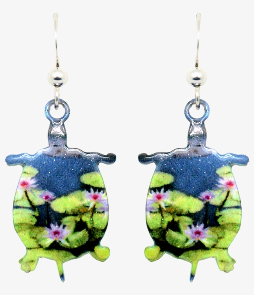 Pink Water Lilies Turtle - Earrings, transparent png #4007013