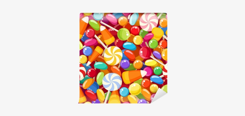 Seamless Background With Various Candies - Bunch Of Candy Vector, transparent png #4013041
