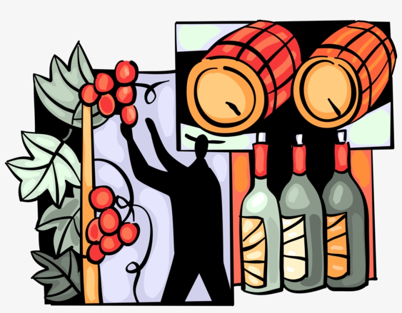 Vector Illustration Of Wine Barrel Cask With Harvested, transparent png #4013764