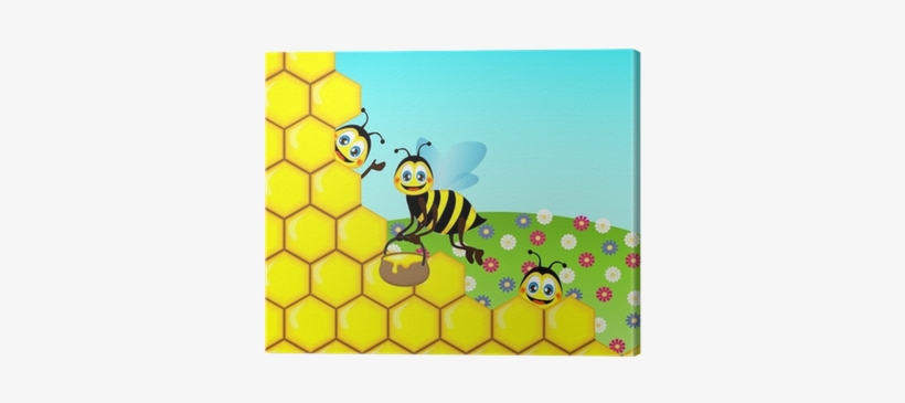 Drawing Funny Cute Bees, Vector Illustration Canvas - Api E Miele, transparent png #4014587