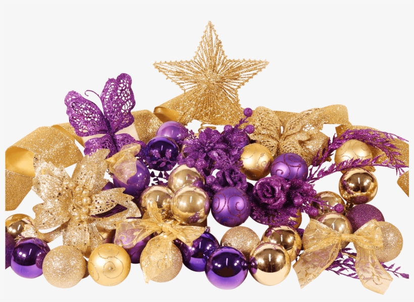 9ft Festive Decoration Set - Christmas Trees Decorated In Purple And Gold, transparent png #4020059