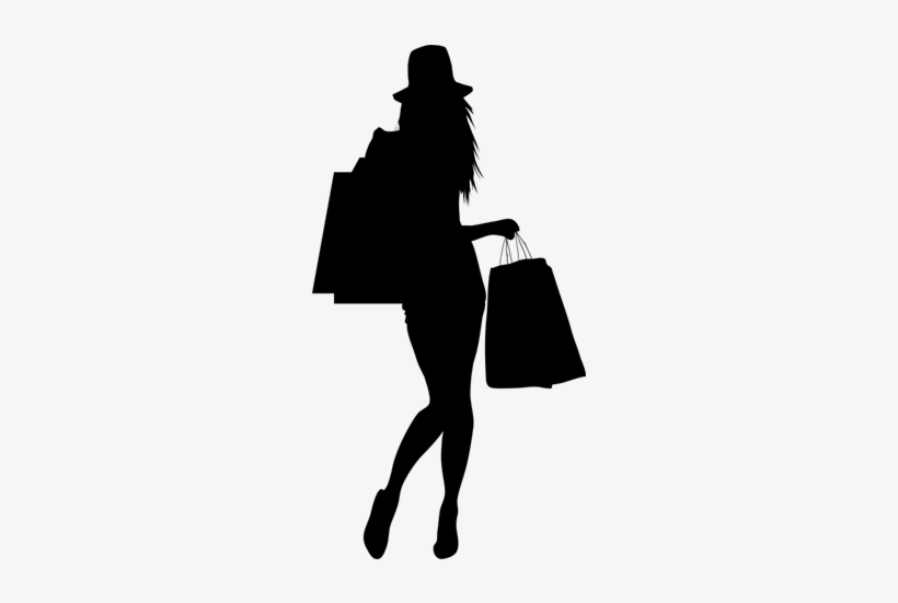 Vinilo Decorativo Silueta Mujer Con Sombrero Y Bolsas - Silueta En Negro De Mujer Con Bolsas, transparent png #4023728