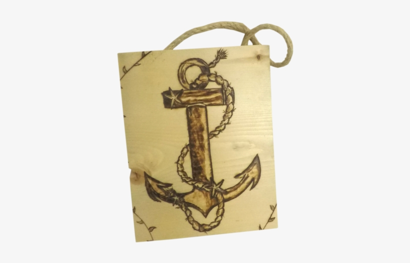 Anchor Wood Burned Wall Hanging Plank With Rope - Keychain, transparent png #4024872