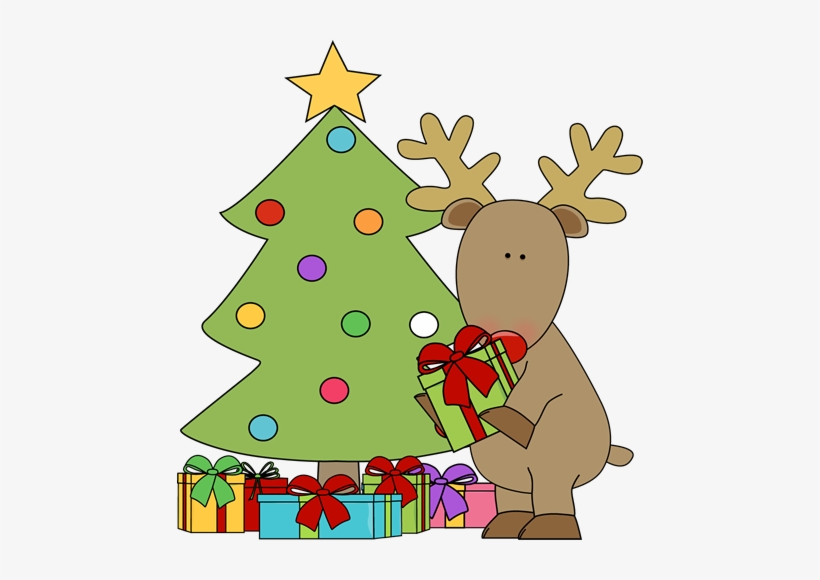 Reindeer Putting Presents Under The Tree - Reindeer Tree Clip Art, transparent png #4025980