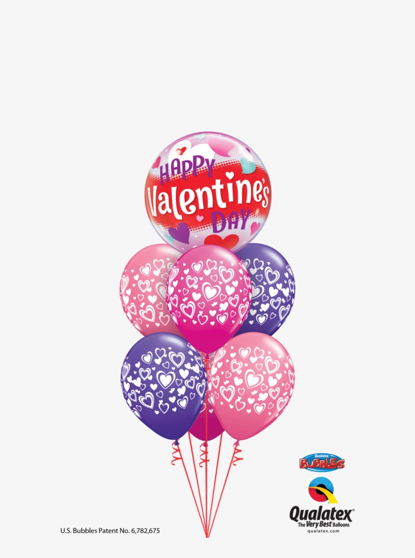 Happy Valentines Day Pink & Purple Balloon Gift - Valentines Day Double Hearts Latex 28cm Balloons -, transparent png #4026293