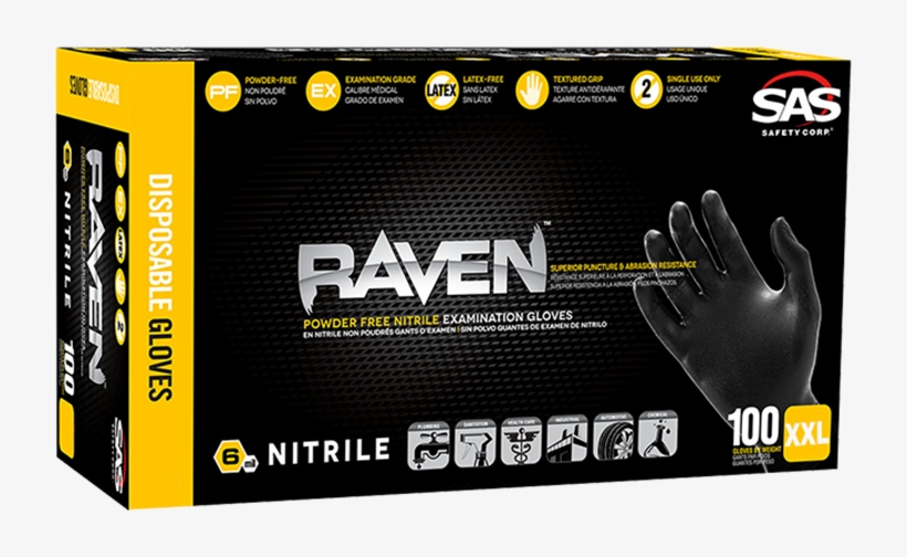 Sas Raven Black Pf Nitrile Gloves Xxlarge - Sas Safety 66519 Nitrile Raven Powder-free Disposable, transparent png #4026320