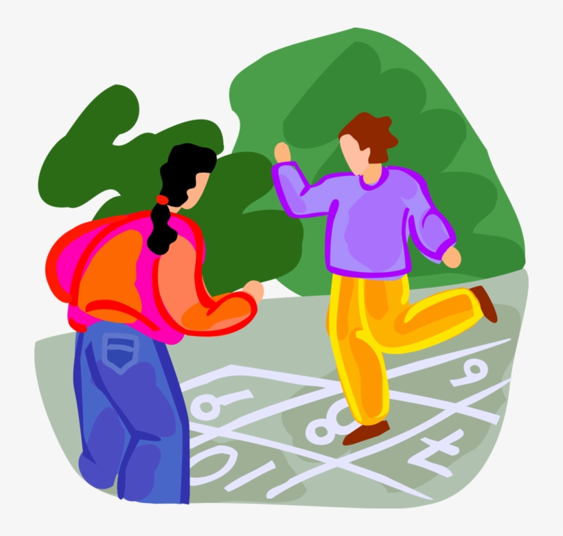 Vector Illustration Of Children Play Hopscotch Playground - Action Word Grade 1 Worksheet, transparent png #4030033