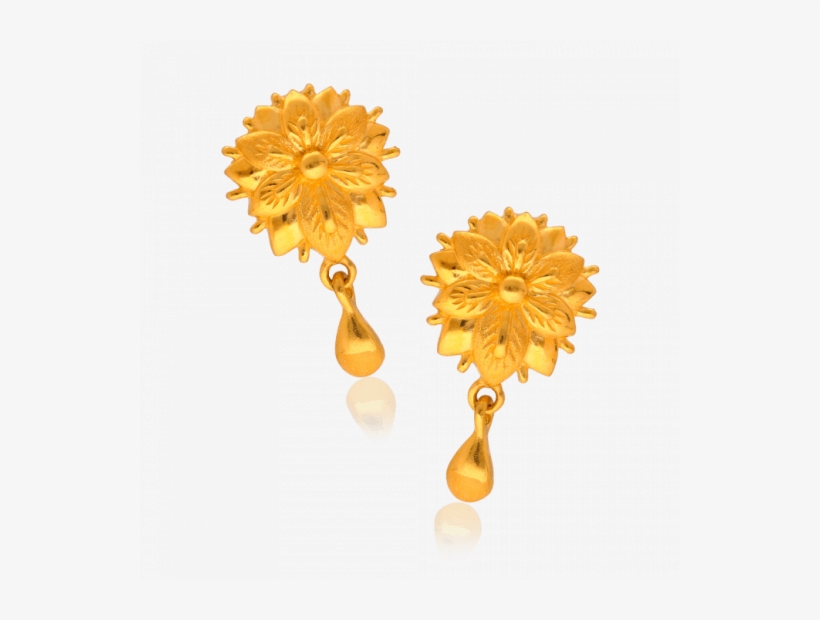 22kt Floral Yellow Gold Earrings - Earring, transparent png #4031416