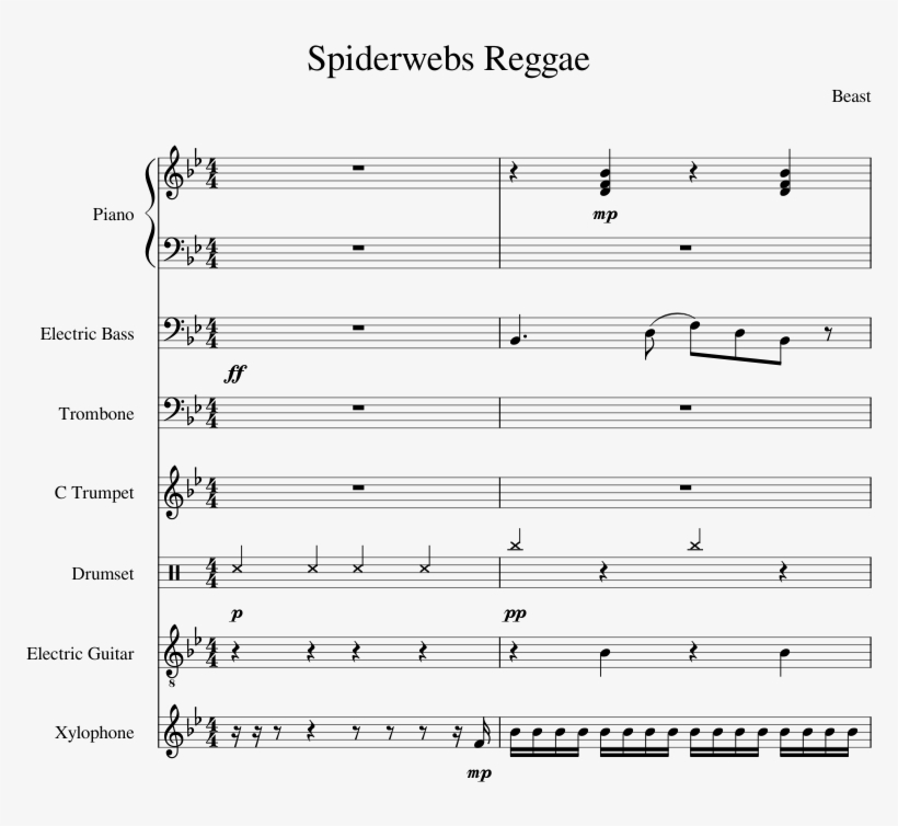 Spiderwebs Reggae Sheet Music Composed By Beast 1 Of - Trumpet Disney Music, transparent png #4032643