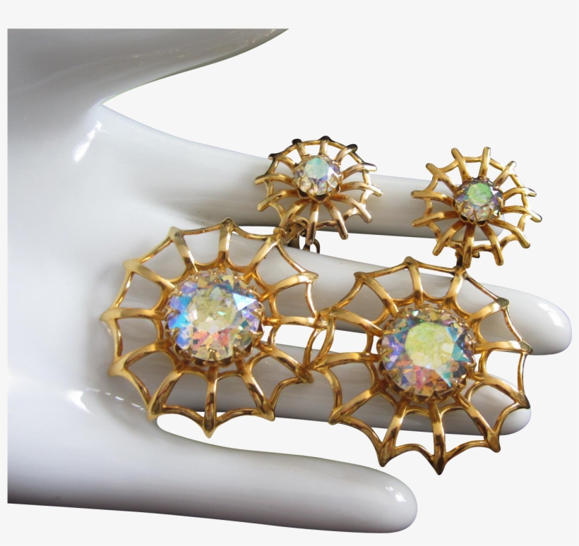 Fabulous Dangling Spider Web And Ab Rhinestone Earrings - Crystal, transparent png #4033142