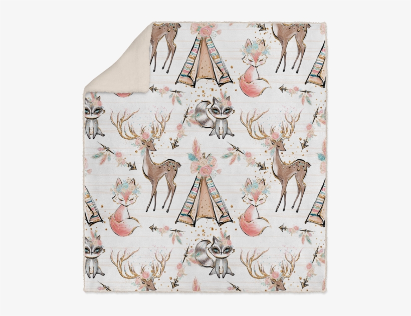 White Woodland Animals Boho Sherpa Fleece Blanket - Blanket, transparent png #4036935