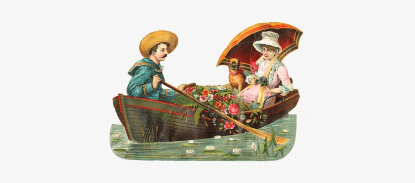 Couple On A Boat With Dog Victorian Vintage - Romantic Boat Png, transparent png #4037119