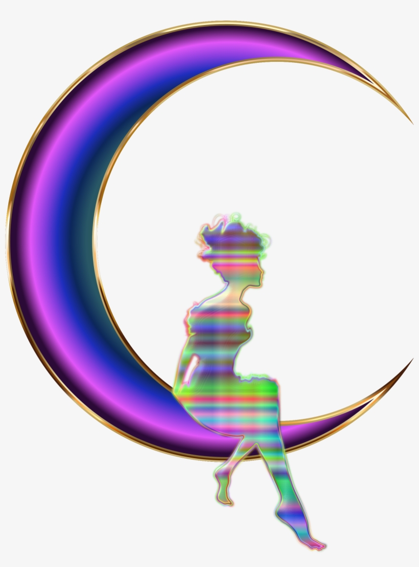 Chromatic Fairy Sitting On Crescent Moon - Clip Art, transparent png #4040545