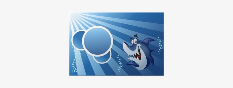 Template With Funny Cartoon Blue Shark Swimming In - Cartoon, transparent png #4041507