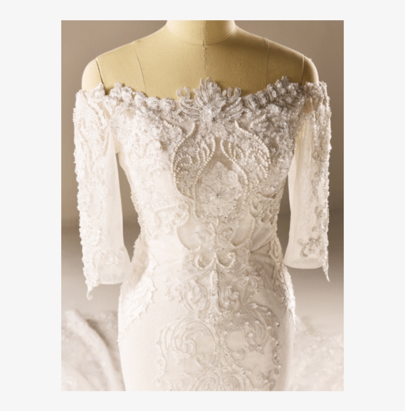 Long Sleeve Mermaid Lace Beaded Wedding Dresses, Custom - Wedding Dress, transparent png #4045817