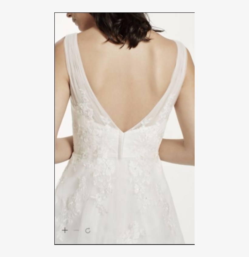 David's Bridal Tulle Wedding Dress With Floral Lace - Gown, transparent png #4046039