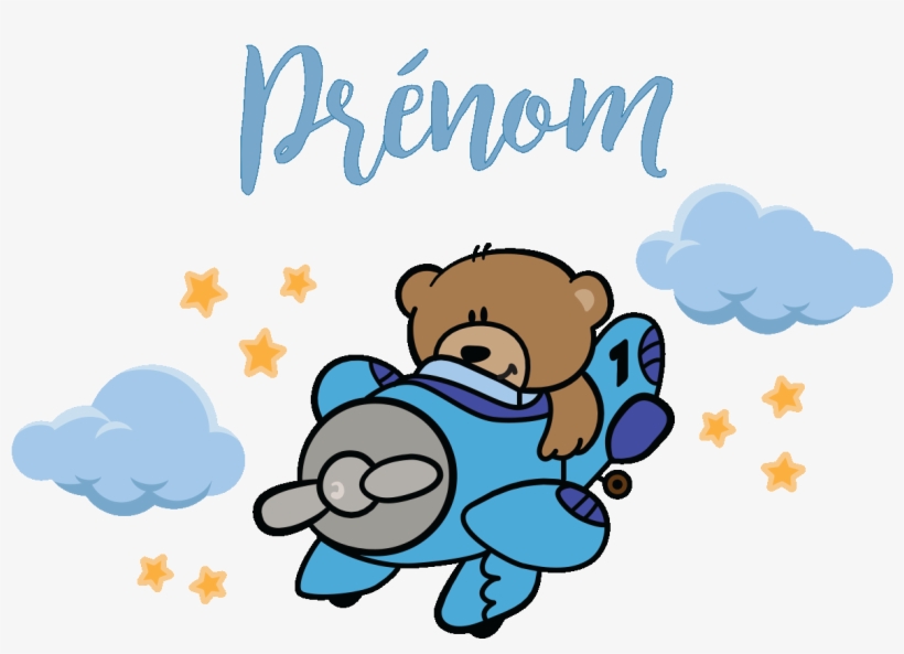 Sticker Prenom Personnalise Ourson Dans L Avion Ambiance - Airplane, transparent png #4046454