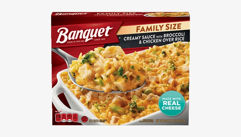 Family Size Creamy Sauce With Broccoli & Chicken Over - Banquet Salisbury Steak, Mega Meal - 15.25 Oz, transparent png #4048393