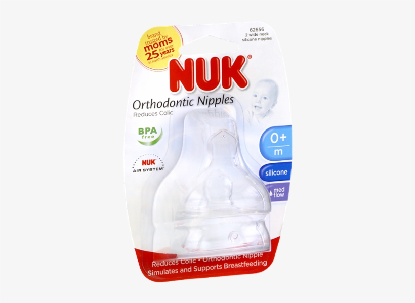 Nuk - Orthodontic Silicone Nipples Medium Flow 0+ Months, transparent png #4050285