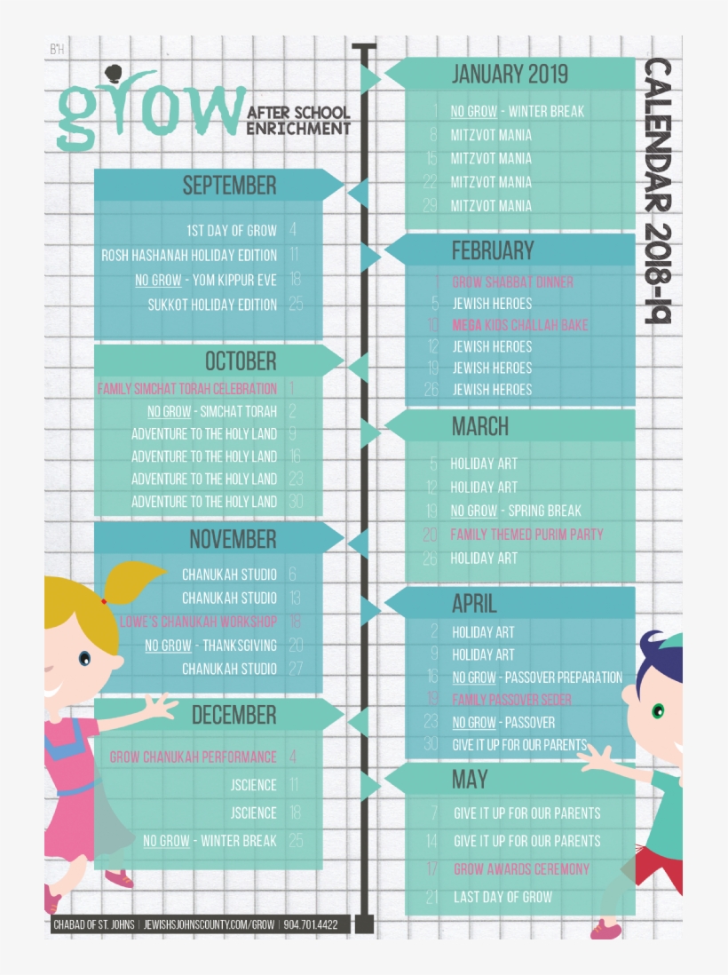 Grow Calendar 2018-19 - Chabad Of St Johns County, transparent png #4050910