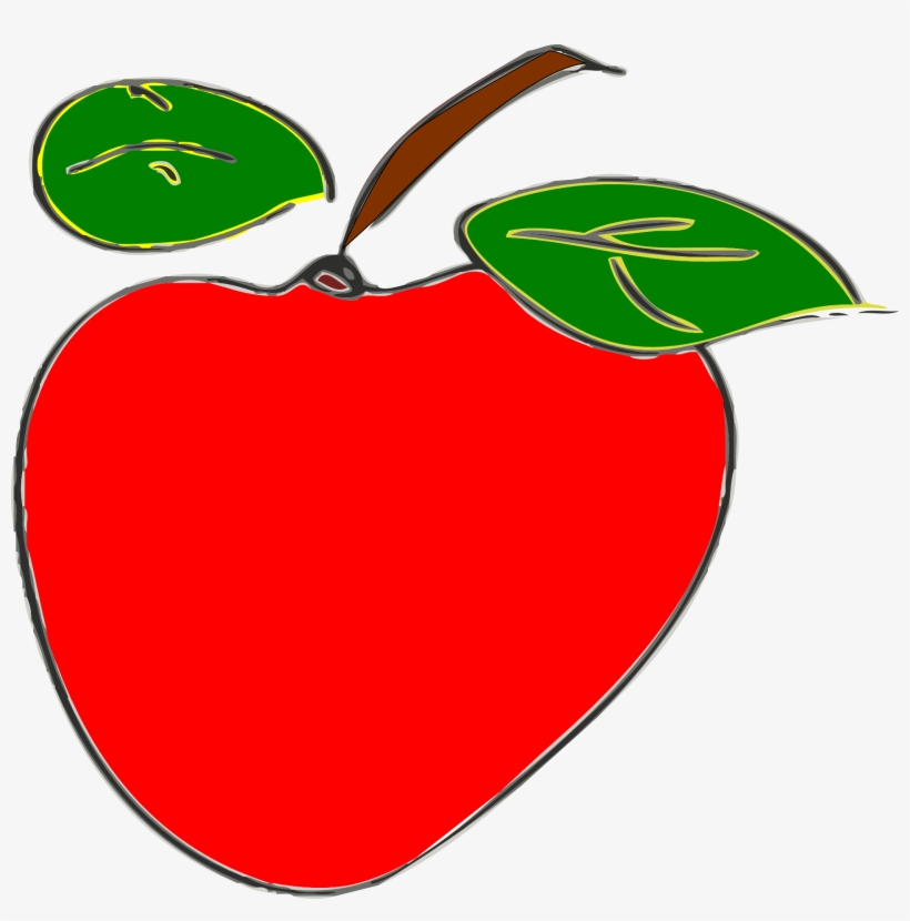 Drawing Of A Red Apple With Two Green Leaves - Elma Çizim Png, transparent png #4051871