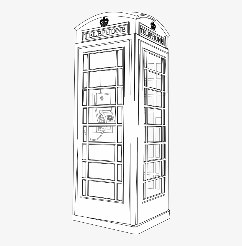 British Phone Booth Black White Line Art 126 - Drawing In Telephone Booth, transparent png #4054268
