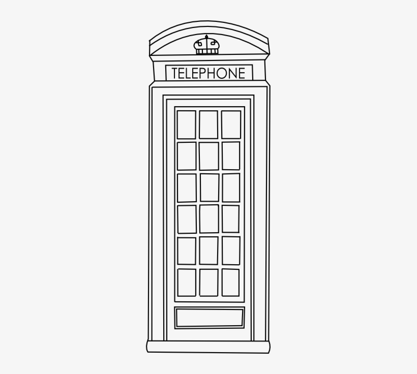 Phone Booth Clipart Black And White - Telephone Box Coloring Page, transparent png #4054454