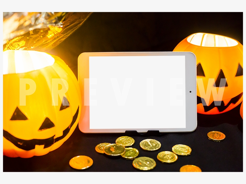 Android Tablet On Top Of Black Cloth Surrounded By - Jack-o'-lantern, transparent png #4056133