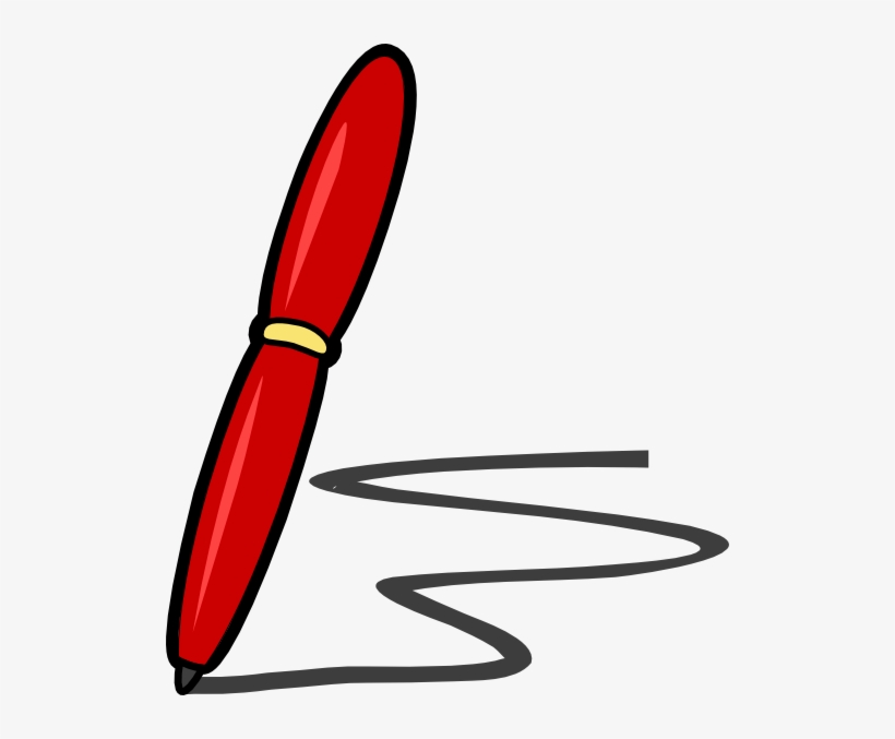 Red Signature Clip Art At Clker - Cartoon Pen And Paper, transparent png #4056492