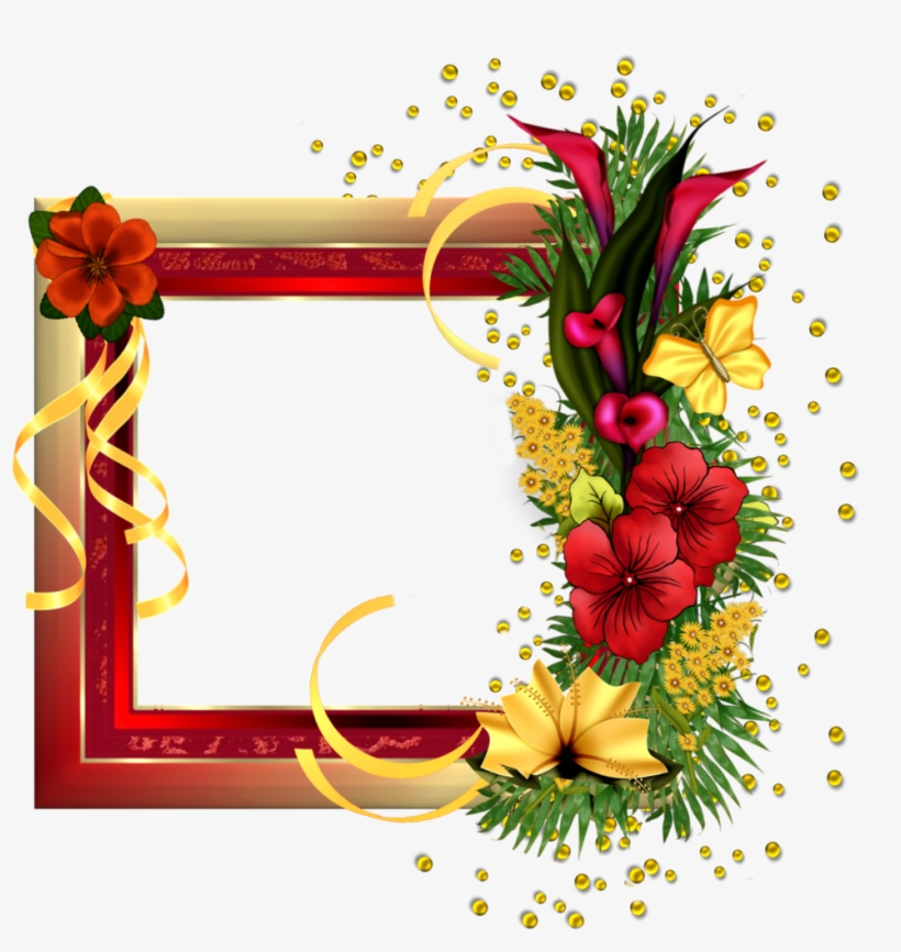 Red Gold Frame With Field Flowers - Happy Birthday Friends Frame, transparent png #4057630