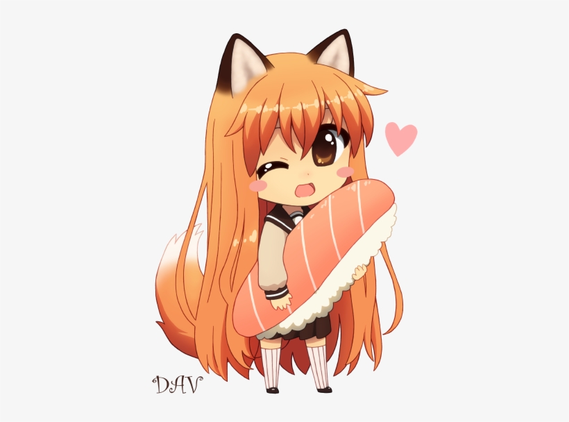 Animal Ears Blush Brown Eyes Chibi Dav Food Foxgirl - Chibi Fox Girl, transparent png #4058866