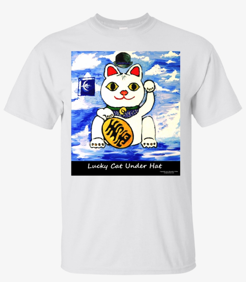 Lucky Cat Under Hat Cotton T-shirt In 5 Colors - Cartoon, transparent png #4060713