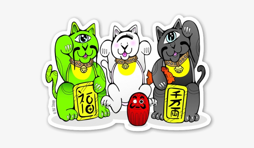 招き猫 Lucky Cat Trio Sticker - Jpeg, transparent png #4060738