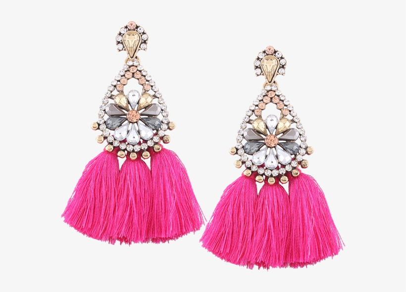 Rhinestone Borla Pendientes Florales Lágrima Rosa Roja - Korean Women Jewelry Earrings Rhinestone Tassel Teardrop, transparent png #4064863