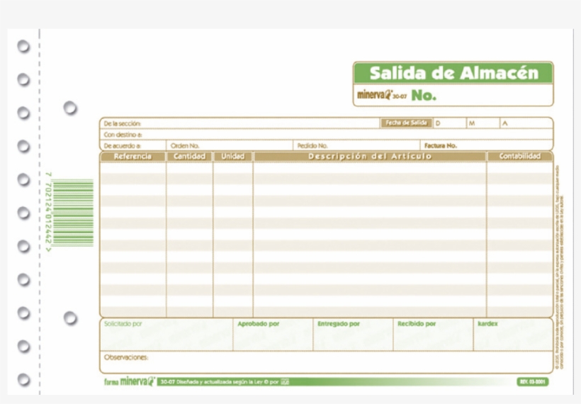 Salida De Almacen Minerva - Contabilidad Entrada De Almacen, transparent png #4065568
