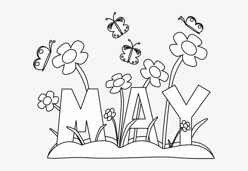 Black And White Month Of May Flowers - May Coloring Pages, transparent png #4065843