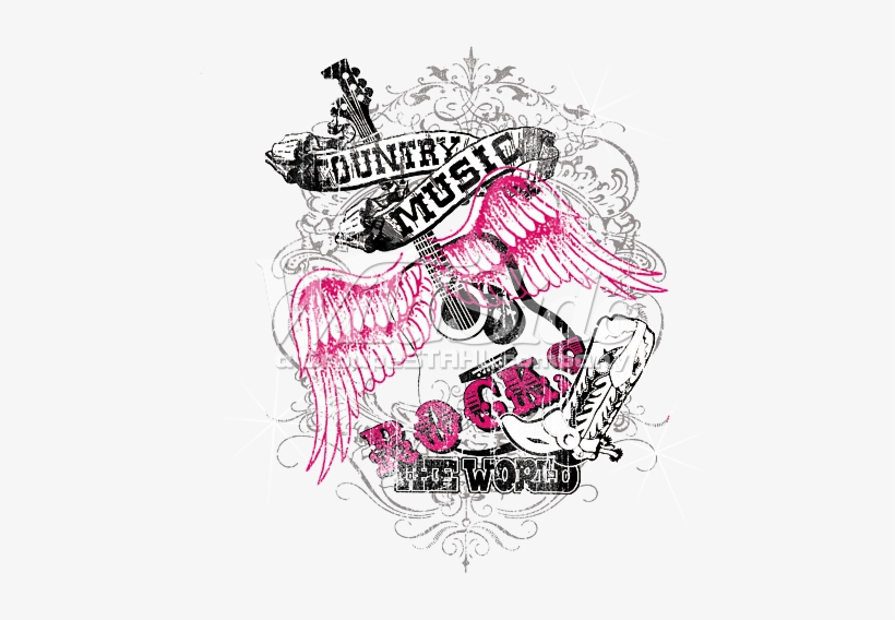 Winged Guitar With The Phrase 'country Music Rocks - Country Music Rocks Graphic, transparent png #4068276