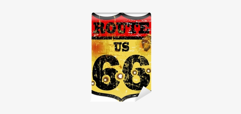 Vintage Route 66 Road Sign, Bullet Holes, Vector Illustration - U.s. Route 66, transparent png #4068659