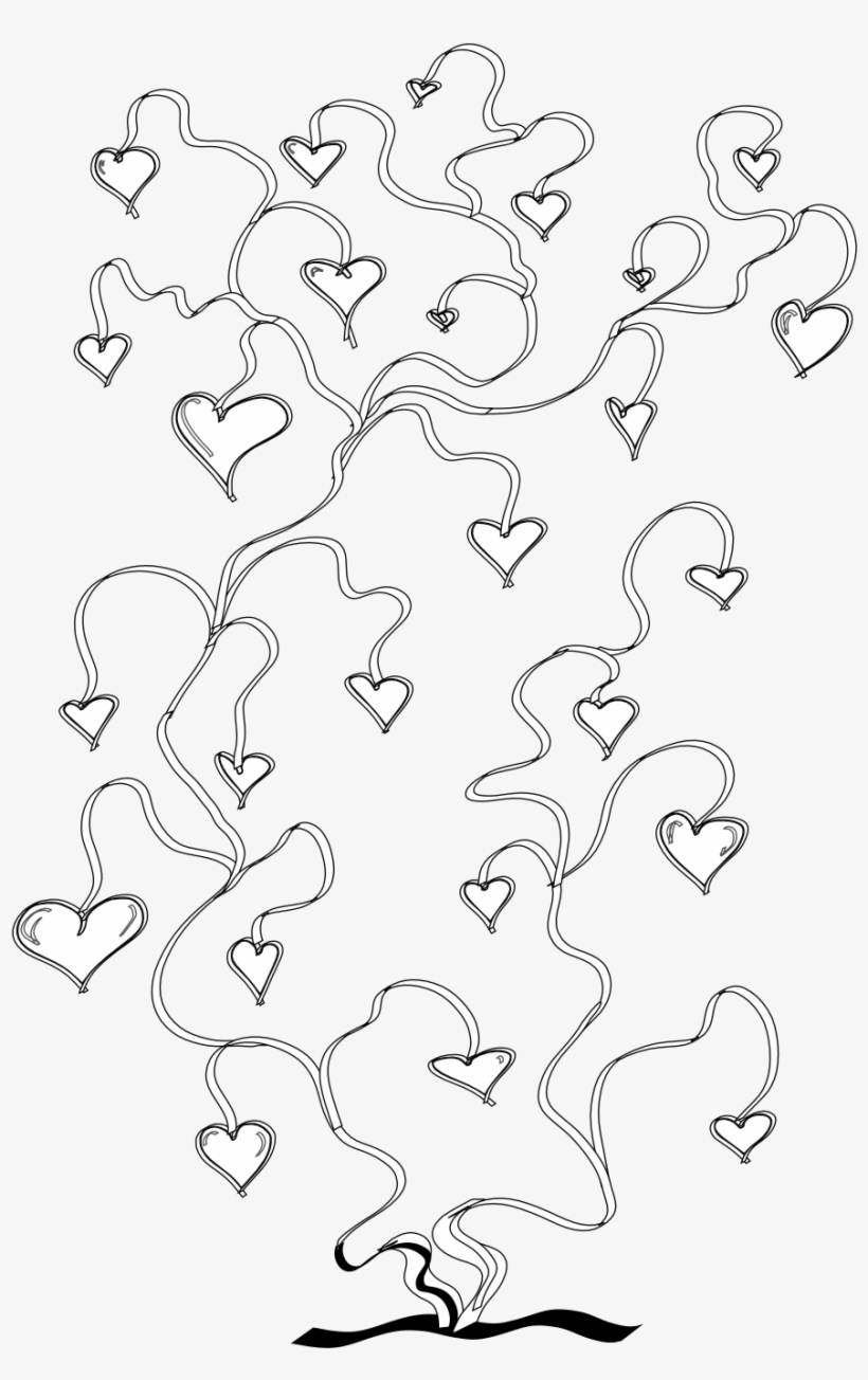Heart Vine Tree Black White Line Art 999px 338 - Line Art, transparent png #4070162