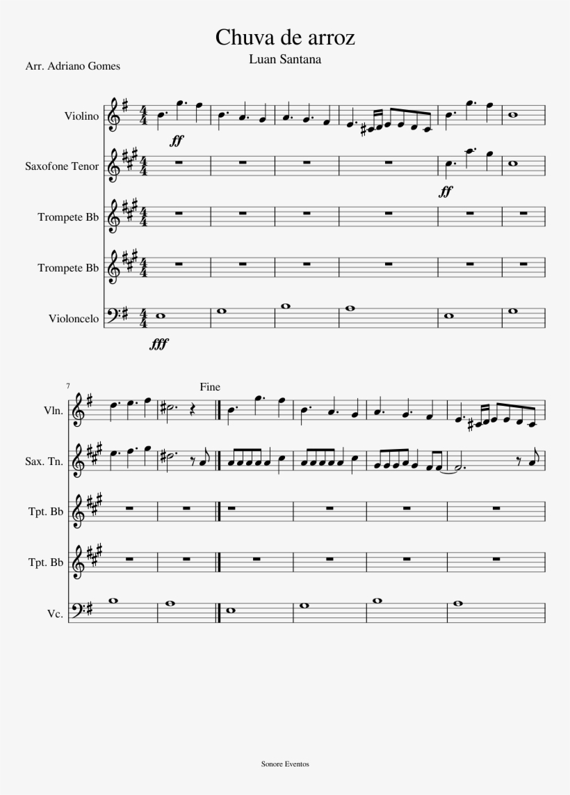 Chuva De Arroz Sheet Music 1 Of 11 Pages - Sheet Music For Aguas De Marco, transparent png #4070779