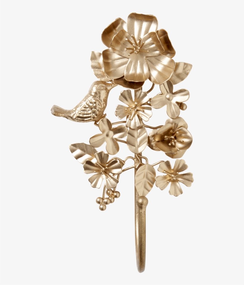 Gold Metal Coat Hooks With Flowers & Birds By Rice - Rice Wandhaken Vogel Und Blumen Gold, transparent png #4072133